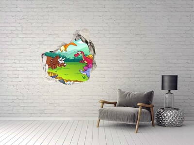 Sticker mural effet trou Des dinosaures dans un paysage préhistorique