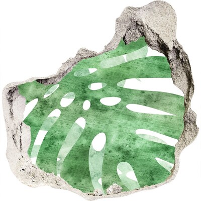Autocollant mural trou Feuille verte dans un mur endommagé