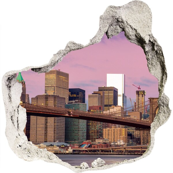 Sticker mural effet trou Vue du pont de Brooklyn à New York