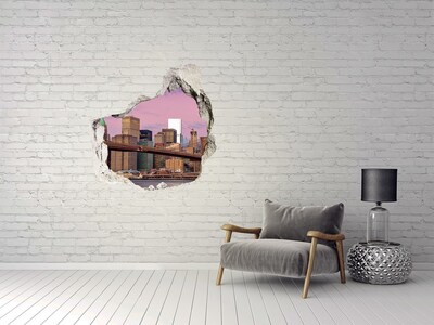 Sticker mural effet trou Vue du pont de Brooklyn à New York