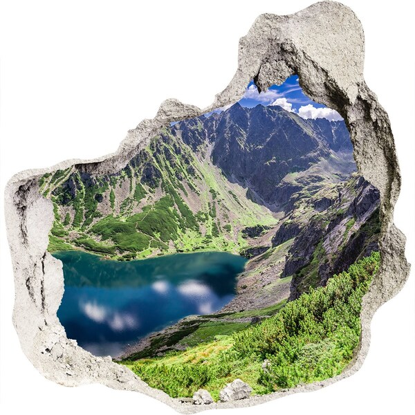 Autocollant à effet 3d trou Vallée de montagne avec un lac