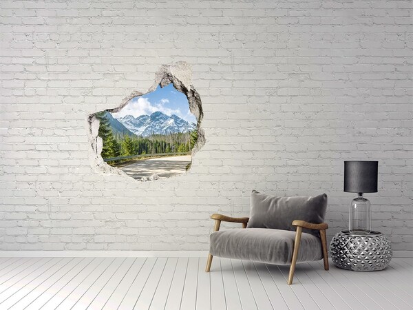 Autocollant à effet 3d trou Paysage montagneux derrière le trou dans le mur