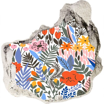 Sticker trou dans le mur Fresque florale à travers un trou dans le mur