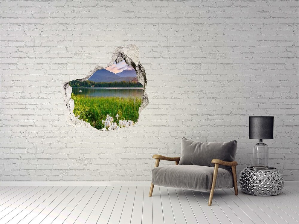 Sticker mural effet trou Lac dans les montagnes ciel grès