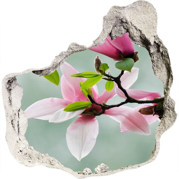 Autocollant à effet 3d trou Des fleurs de magnolia dans un mur endommagé