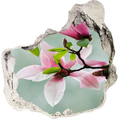 Autocollant à effet 3d trou Des fleurs de magnolia dans un mur endommagé