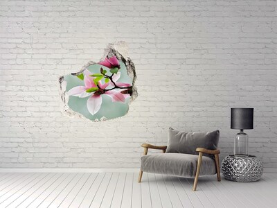 Autocollant à effet 3d trou Des fleurs de magnolia dans un mur endommagé