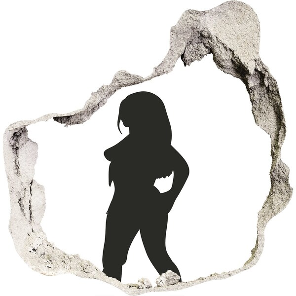 Sticker trou dans le mur Un trou dans le mur avec la silhouette d'une femme