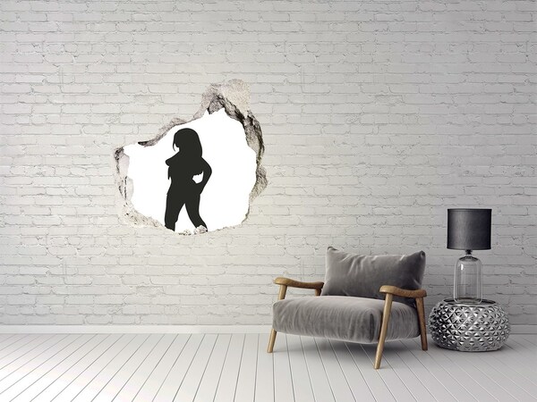 Sticker trou dans le mur Un trou dans le mur avec la silhouette d'une femme