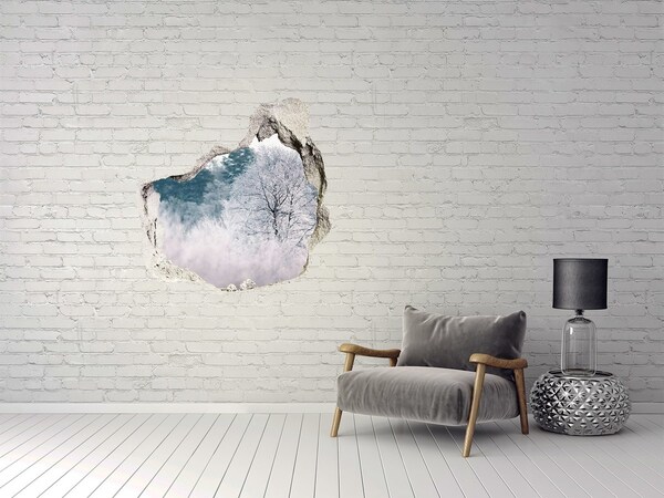 Autocollant à effet 3d trou Paysage d'hiver derrière le trou dans le mur