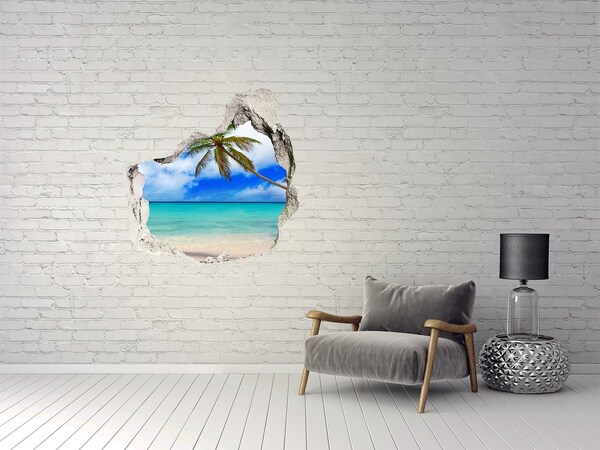 Autocollant à effet 3d trou Plage tropicale avec un palmier