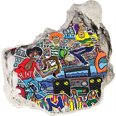 Sticker mural effet trou Festival de la joie de la ville