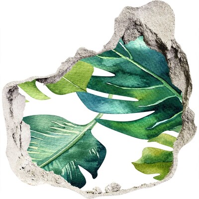 Autocollant mural trou Feuilles tropicales vertes dans un mur endommagé