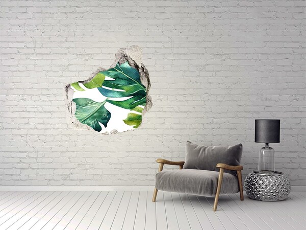 Autocollant mural trou Feuilles tropicales vertes dans un mur endommagé