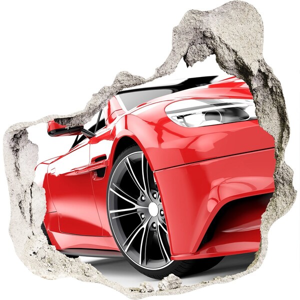 Autocollant à effet 3d trou Voiture de sport rouge derrière le trou dans le mur