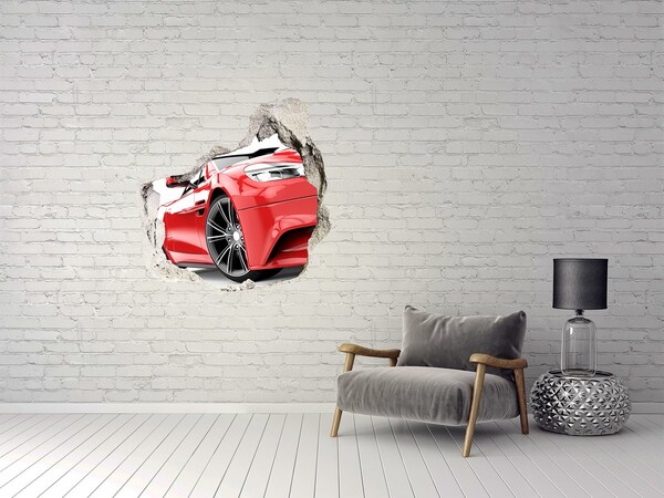 Autocollant à effet 3d trou Voiture de sport rouge derrière le trou dans le mur