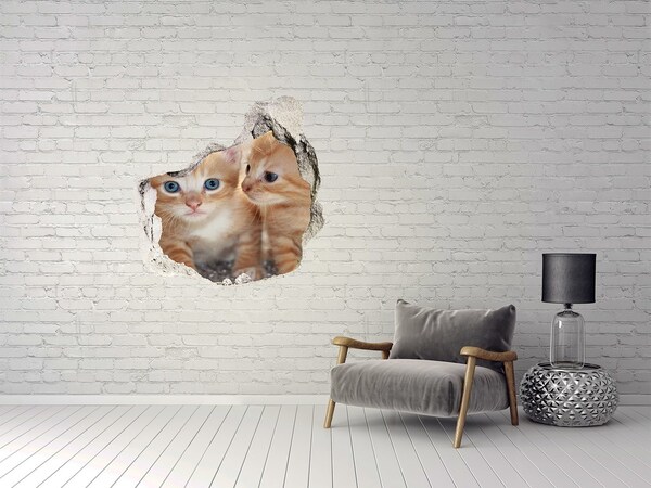 Autocollant à effet 3d trou Des chatons dans un trou dans le mur