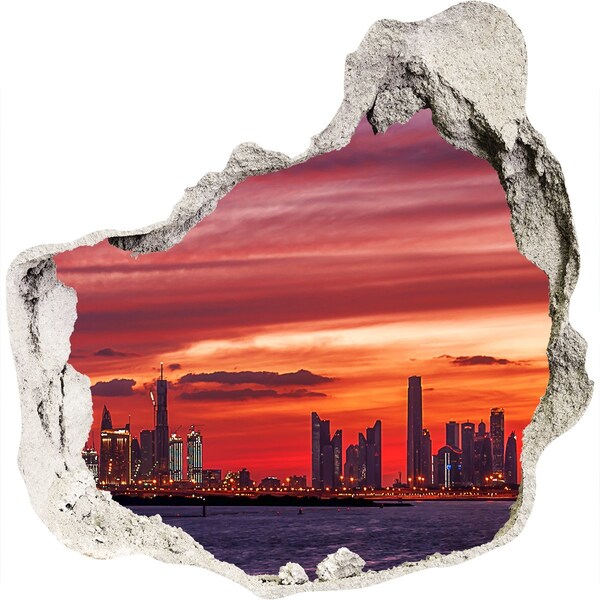 Autocollant à effet 3d trou Coucher de soleil sur Dubaï