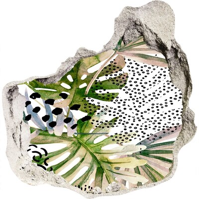 Sticker mural effet trou jardin tropical caché