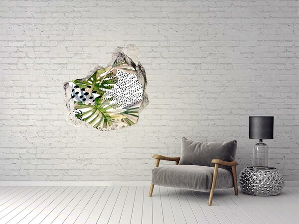 Sticker mural effet trou jardin tropical caché