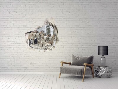 Autocollant à effet 3d trou Les loups dans leur habitat naturel