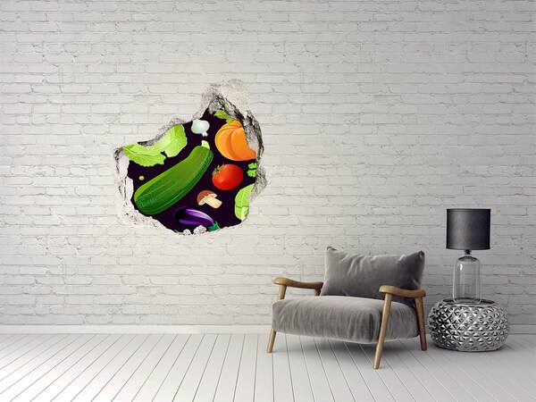 Autocollant à effet 3d trou Fruits et légumes dans un trou dans le mur