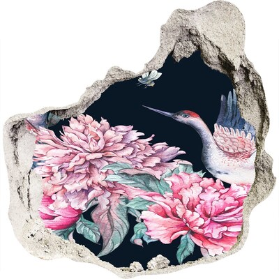 Autocollant à effet 3d trou Scène florale avec oiseau