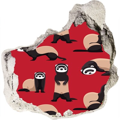 Autocollant à effet 3d trou Furets bizarres dans un trou de mur