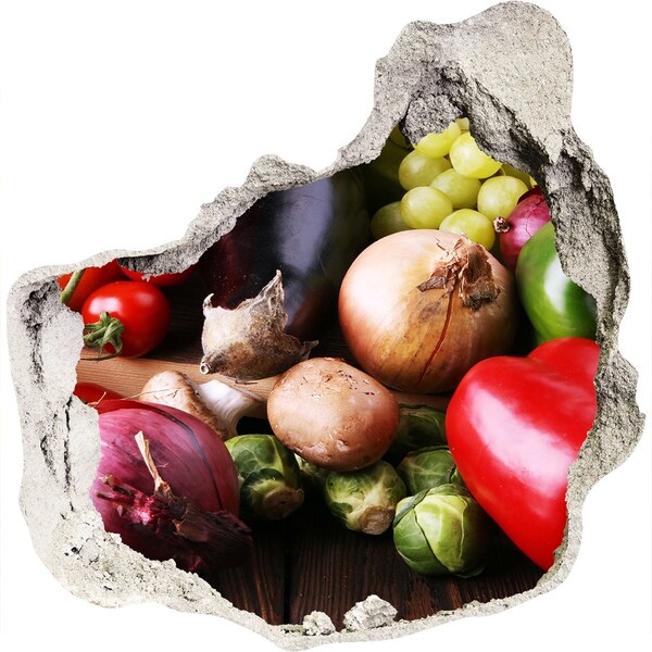 Autocollant à effet 3d trou Fruits et légumes dans un trou dans le mur