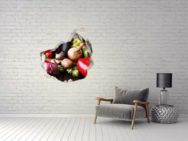 Autocollant à effet 3d trou Fruits et légumes dans un trou dans le mur