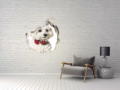 Autocollant mural trou Chien en pull à travers un trou dans le mur
