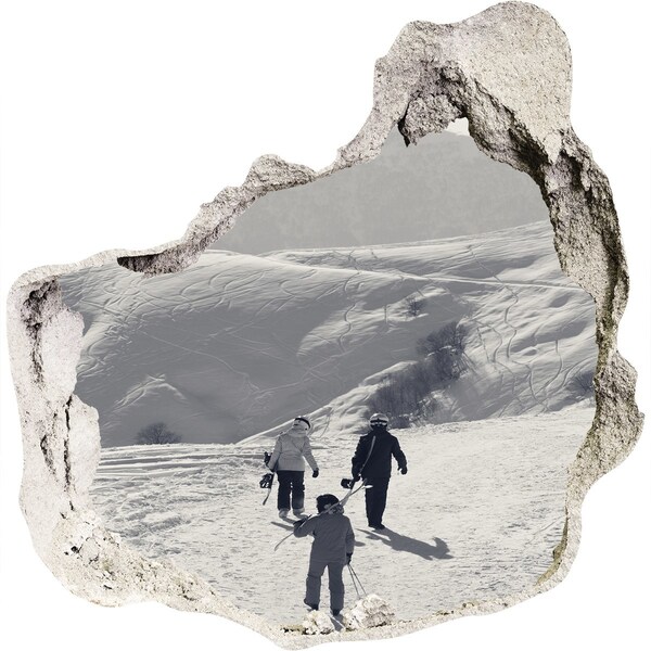 Sticker mural effet trou paysage de montagne hivernal