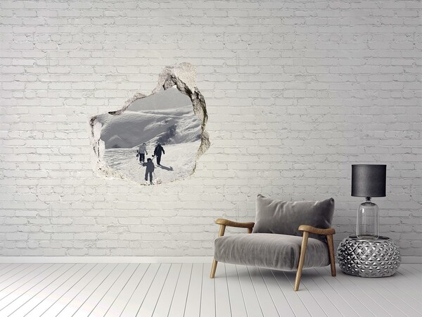 Sticker mural effet trou paysage de montagne hivernal