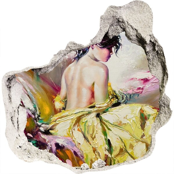 Autocollant mural trou Femme en robe jaune