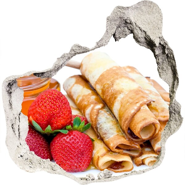 Sticker trou dans le mur Délicieuses crêpes aux fraises