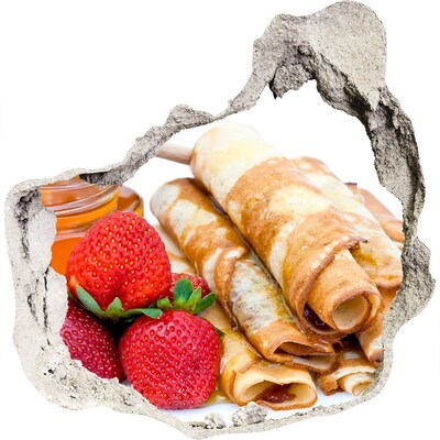 Sticker trou dans le mur Délicieuses crêpes aux fraises