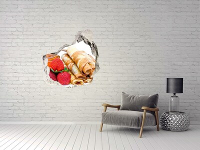 Sticker trou dans le mur Délicieuses crêpes aux fraises