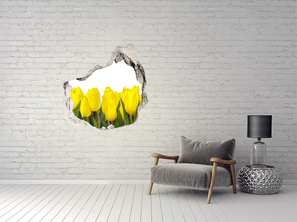 Sticker mural effet trou Tulipes jaunes grès