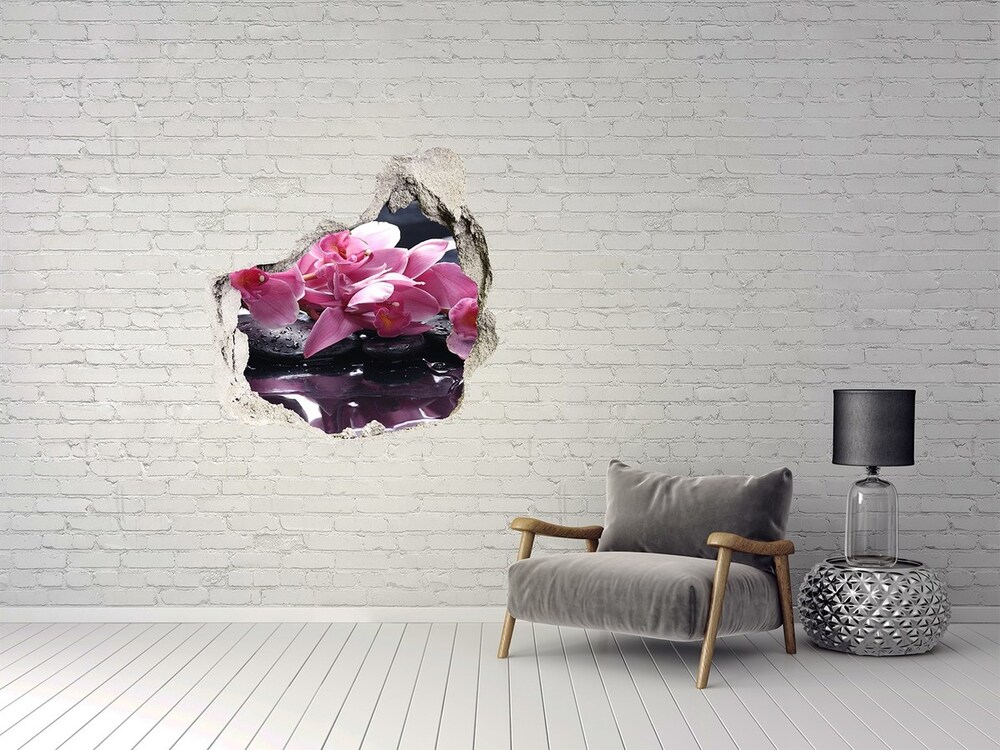 Autocollant mural trou Orchidée rose fleur grès