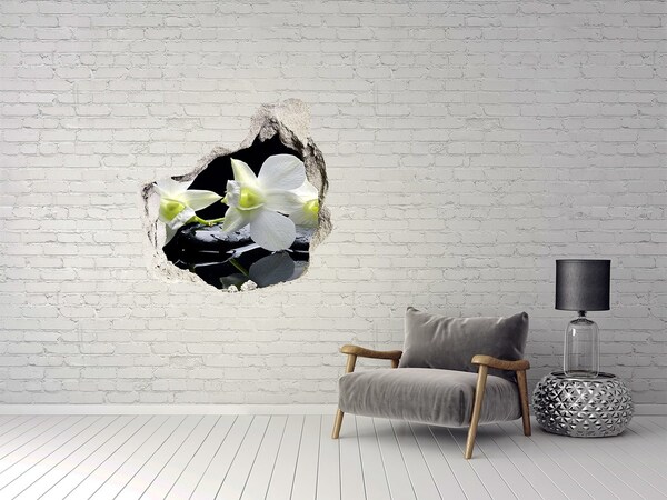 Sticker mural effet trou Fleurs et pierres dans un style zen