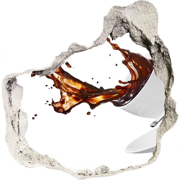 Autocollant mural trou Du café qui se répand à travers un trou dans le mur