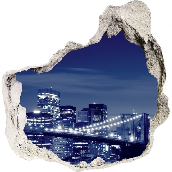 Sticker mural effet trou Le pont de Brooklyn la nuit