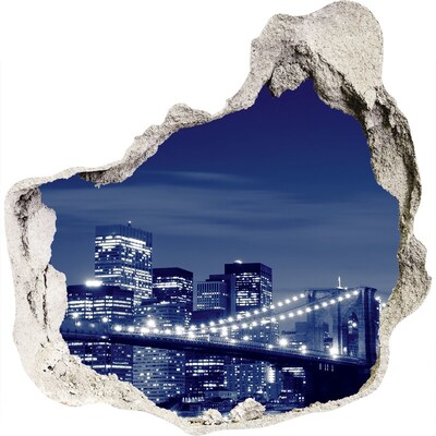Sticker mural effet trou Le pont de Brooklyn la nuit