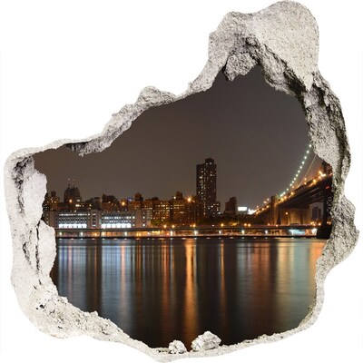 Sticker mural effet trou Vue de New York la nuit