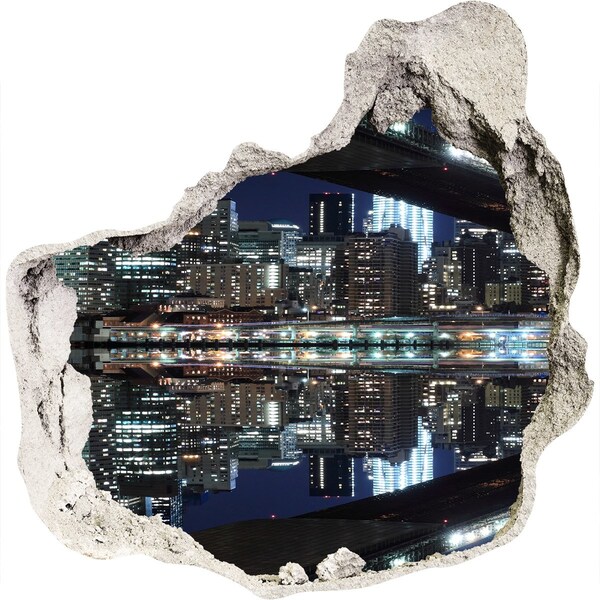 Autocollant à effet 3d trou Panorama nocturne de la ville