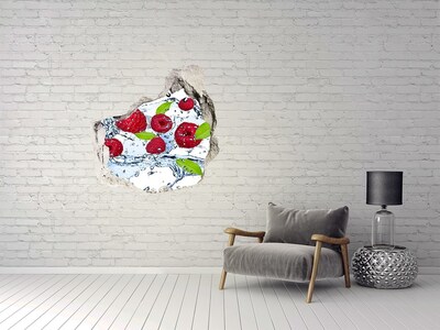 Sticker mural effet trou Framboises dans l'eau
