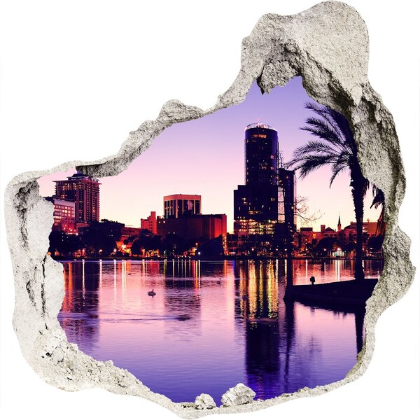 Sticker mural effet trou Coucher de soleil sur la ville