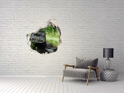 Sticker mural effet trou Jeep dans la forêt grès