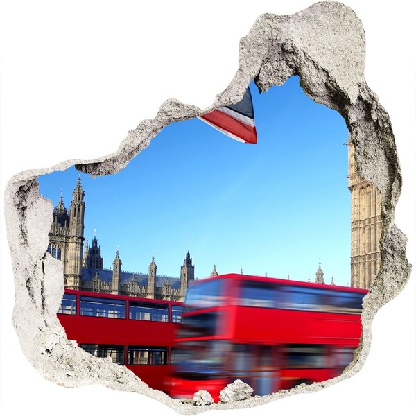 Autocollant à effet 3d trou L'horizon londonien avec un bus rouge