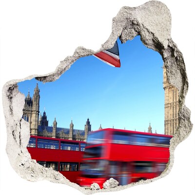 Autocollant à effet 3d trou L'horizon londonien avec un bus rouge